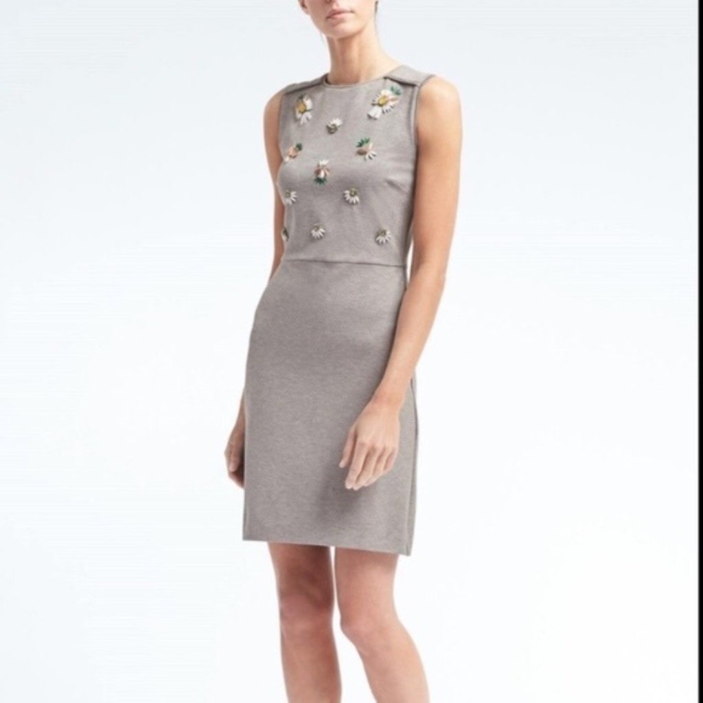Nwt Banana Republic Sleeveless Knit Pineapple Dress Size 14 Gray